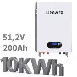 Акумулятор настінний LIPOWER LiFePO4 BT512200-СО155 10kWh, пакування пошкоджене, товар цілий.